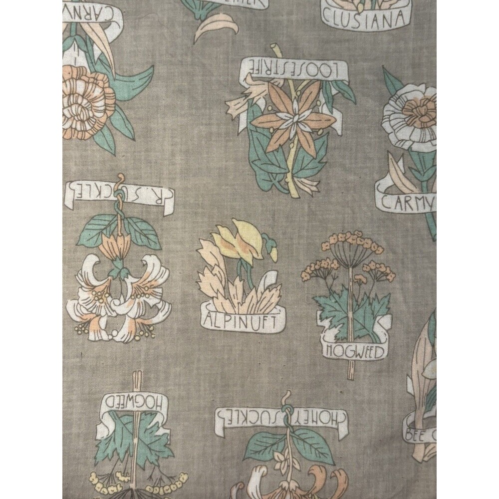 VTG Cottage Chic Botanical Herbs Flowers Floral Names Cotton Fabric 2.25 yards